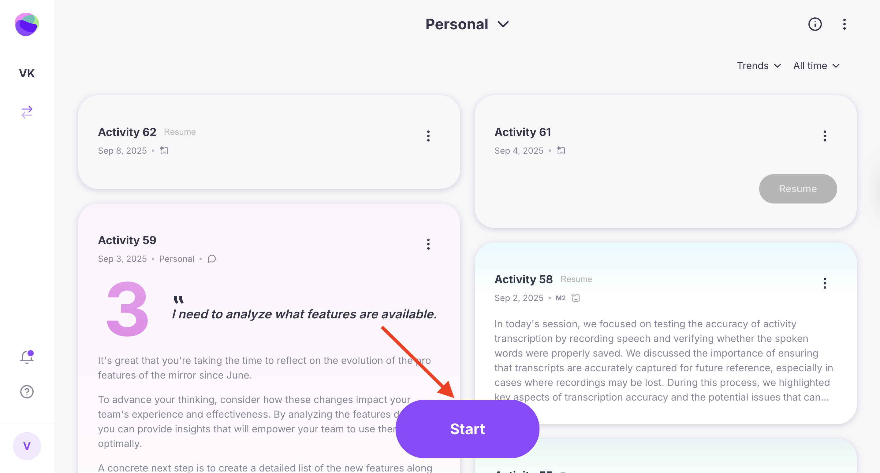 Start Reflection on Dashboard